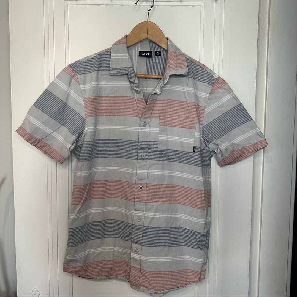 Vans Men's Casual Striped Button Down Shirt - Red, Gray, White